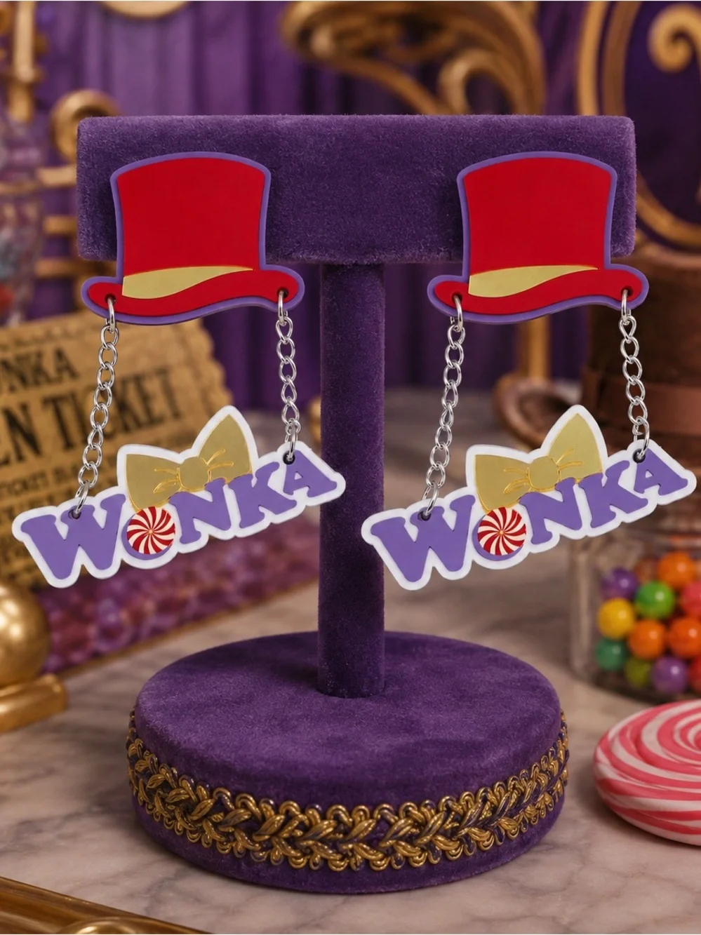 “Willy Wonka” Charlie Chocolate Factory Golden Ticket Timothée Chalamet Earrings